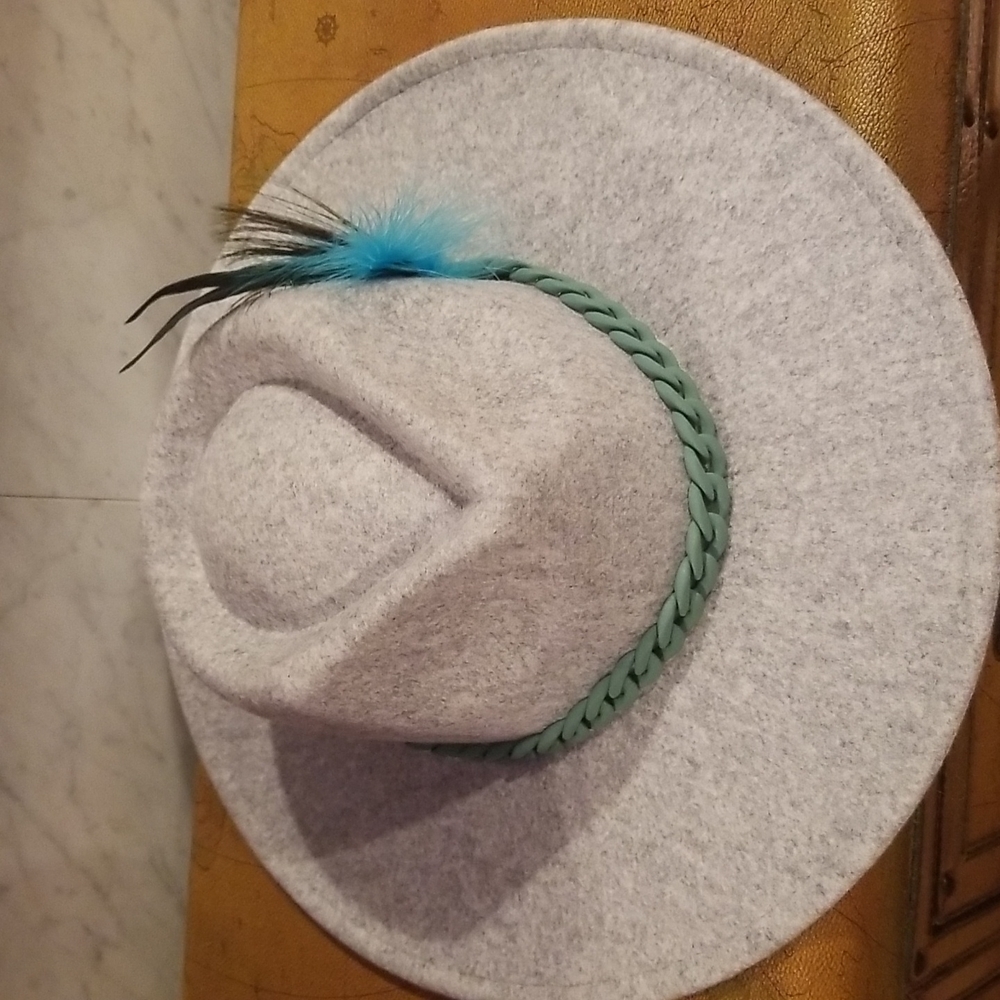 Gray Felt Hat with Feather Accent - Picture 5 of 5